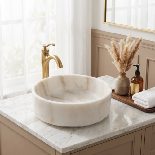 Luxury marble vessel sink by GladyStone - handcrafted natural stone bathroom basin