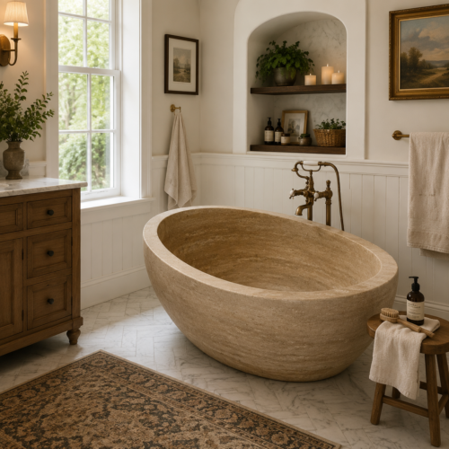 Natural stone bathtub collection by GladyStone - premium marble and travertine tubs