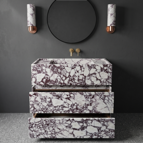 viola marble cabinet01 Marble Bathroom Vanity, Freestanding Natural Stone Sink Cabinet with Drawers, Luxury Stone Wash Basin Unit for Modern Bathrooms
