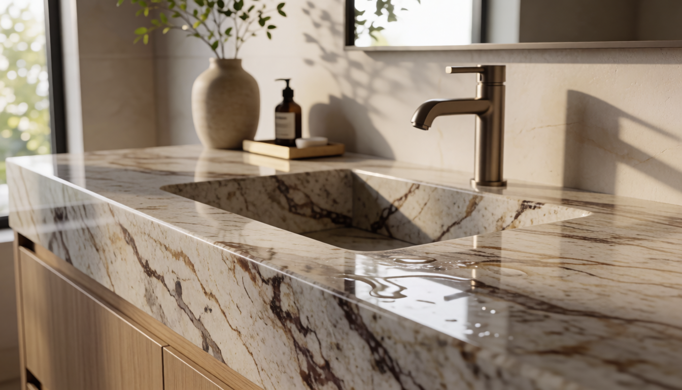 Wood Gray Marble Round Bathroom Sink Natural Stone Basin