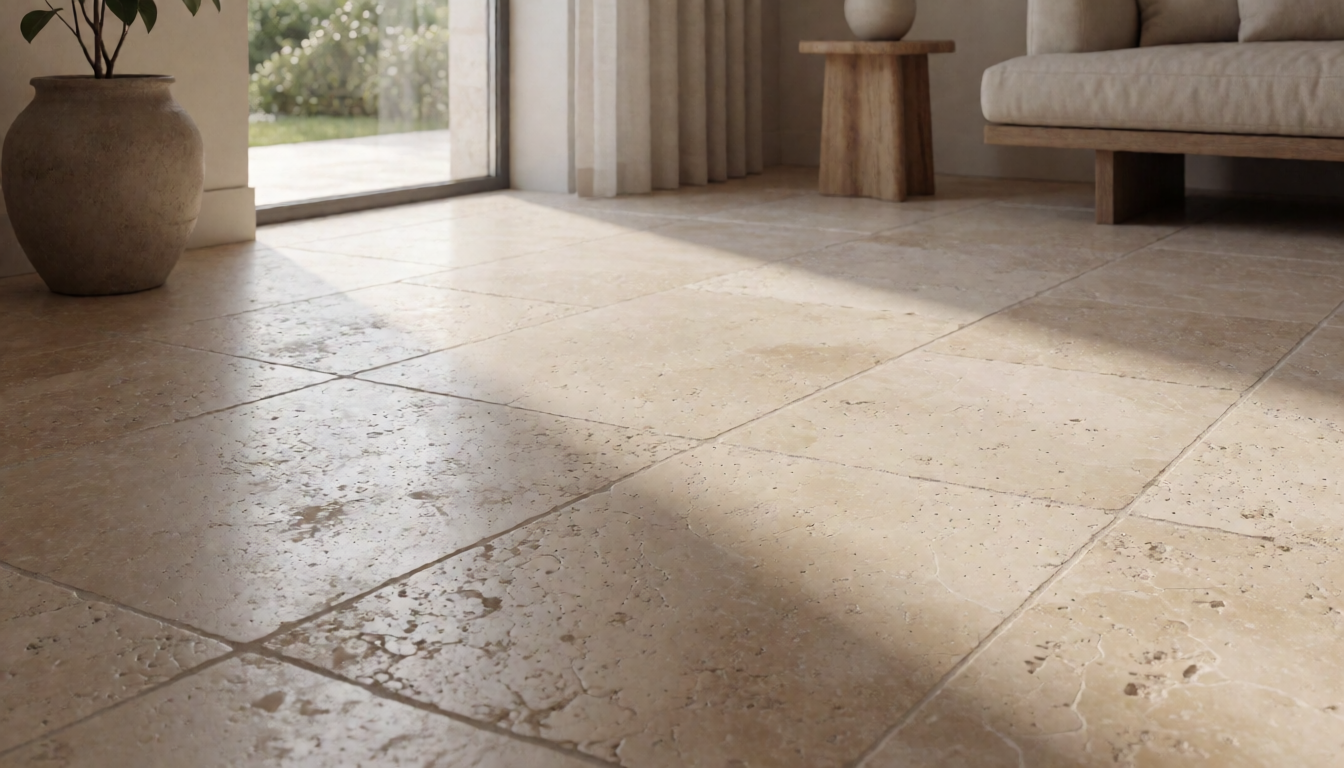 Beige Travertine Marble Sink With Inner Circle Groove