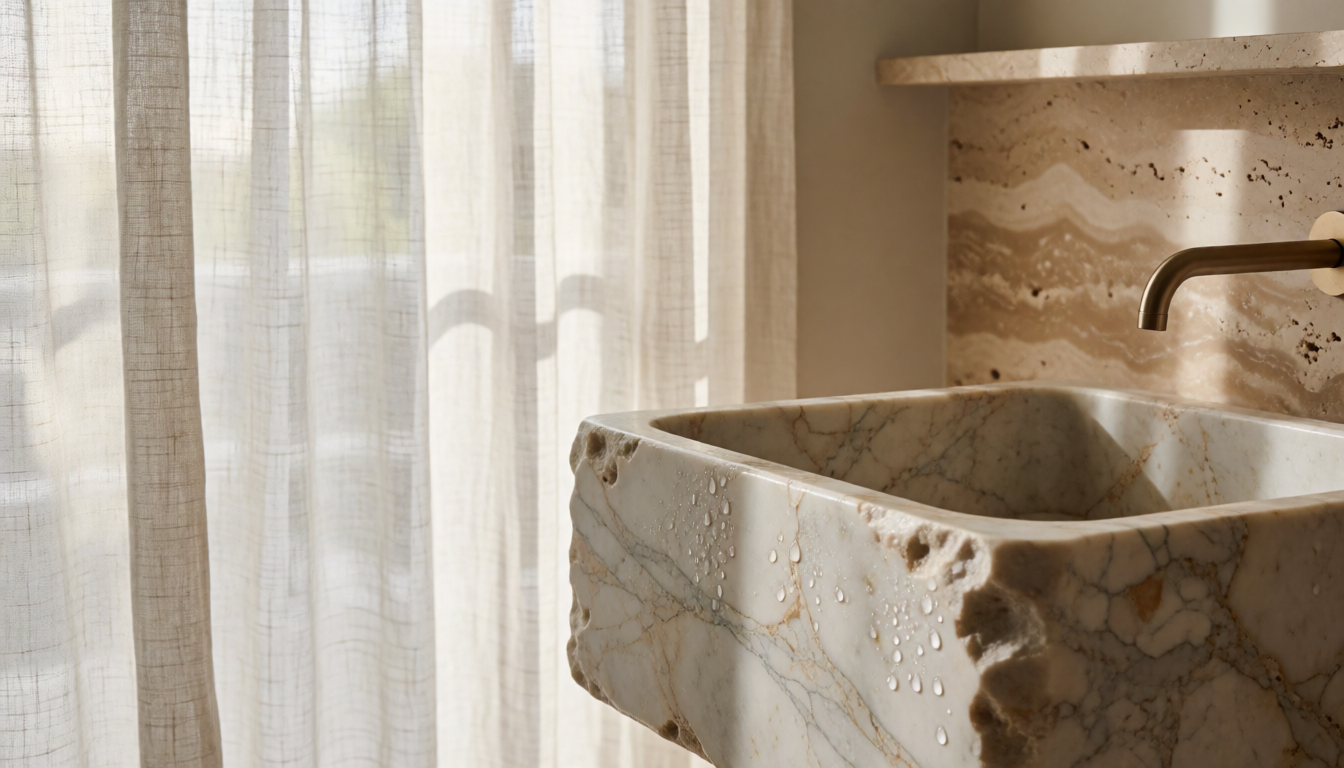 Moon White Marble Round Bathroom Sink, Natural Stone Basin