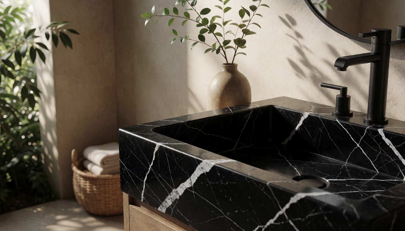 Gold Vein Marble Pedestal Bathroom Sink, Natural Stone Cylinder Basin