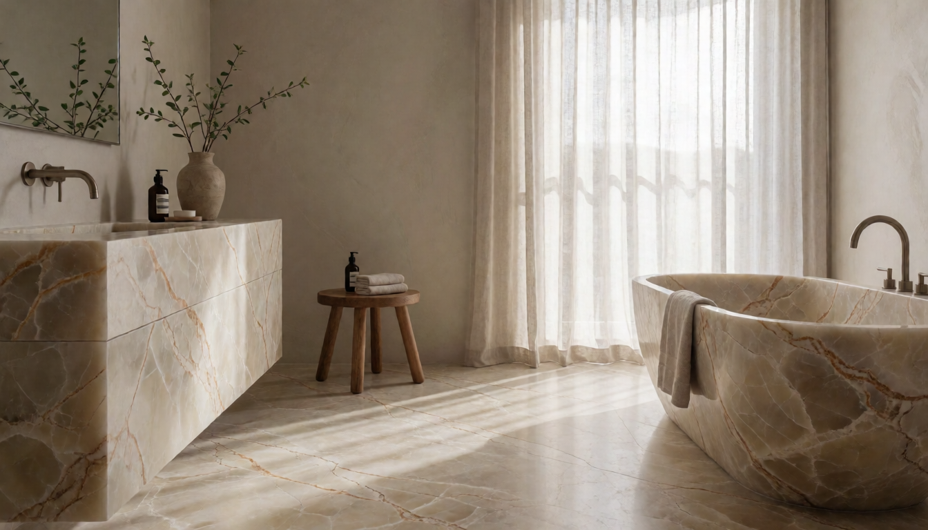 Travertine Stone Console Table, Natural Marble Sofa Table for Living Room