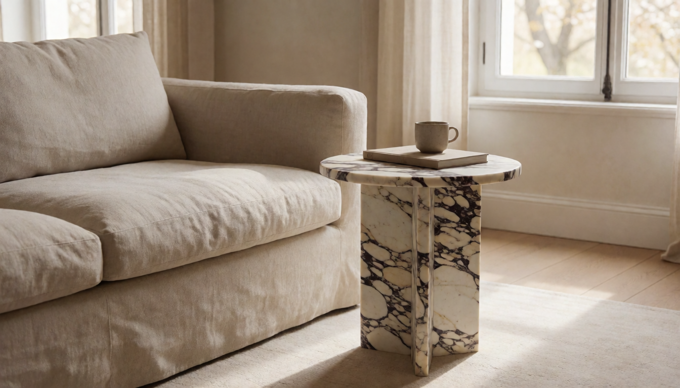 Natural Calacatta Marble Block Coffee Table, Minimalist Stone Living Room Table, Luxury Rectangular Center Table for Modern Interior Decor