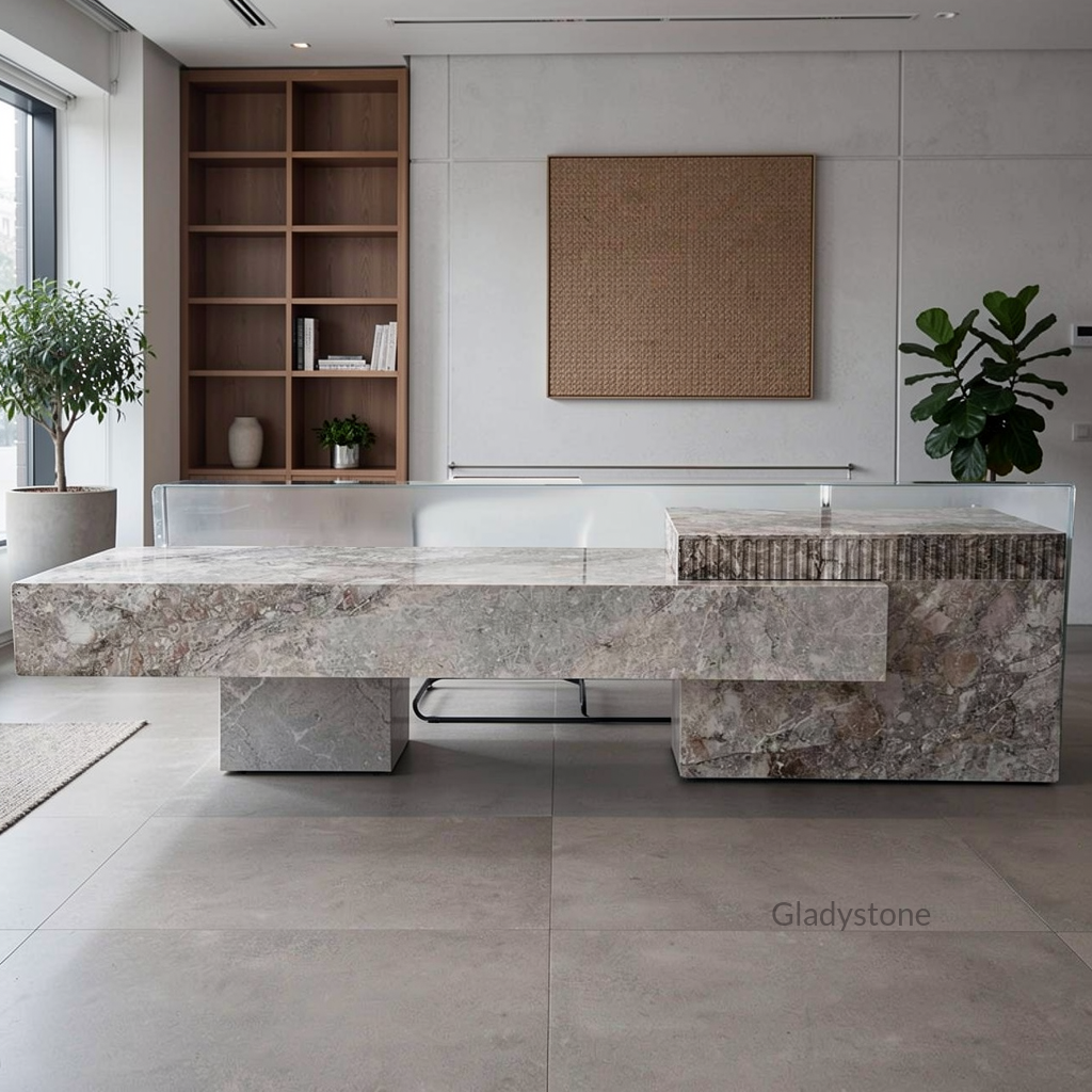 Afyon Pink Marble Reception Desk