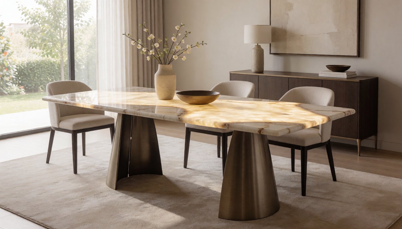 What Is an Onyx Dining Table? Why Backlit Stone Tops Are 2026’s Boldest Trend