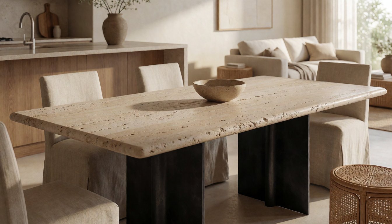 What Is a Travertine Dining Table? Why Raw, Tactile Stone Tops Are 2026’s Quiet-Luxury Trend