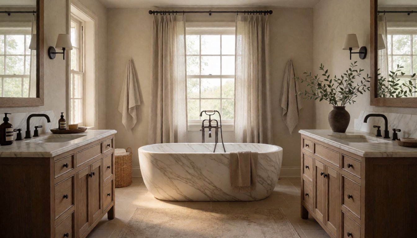 Spa-Inspired Bathroom Makeover: Pairing a Marble Bathtub with a Stone Vanity