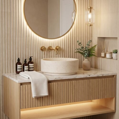 Gold Vein Marble Pedestal Bathroom Sink, Natural Stone Cylinder Basin