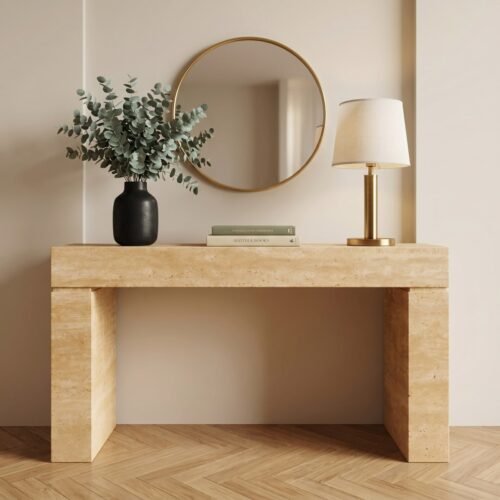Travertine Stone Console Table, Natural Marble Sofa Table for Living Room