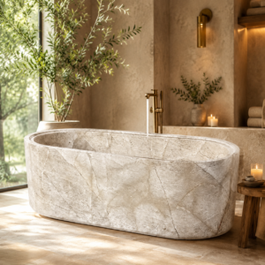 Athena Gold Travertine Freestanding Bathtub