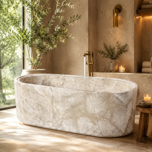 Athena Gold Travertine Freestanding Bathtub