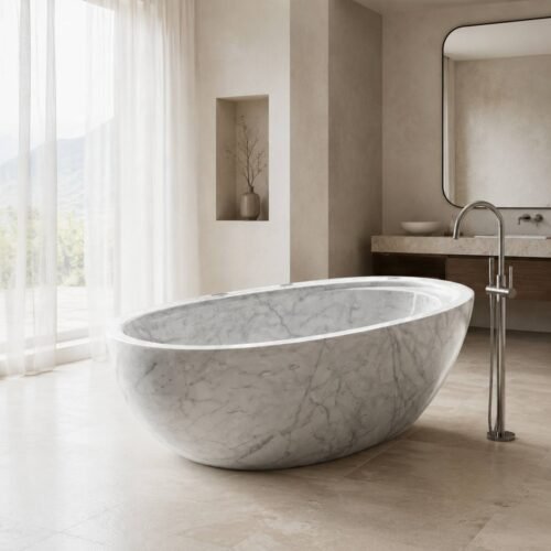Bianco Carrara Marble Bathtub Egg-shaped