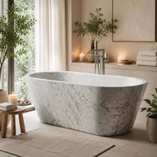 Bianco Carrara Marble Bathtub Ingot Shape