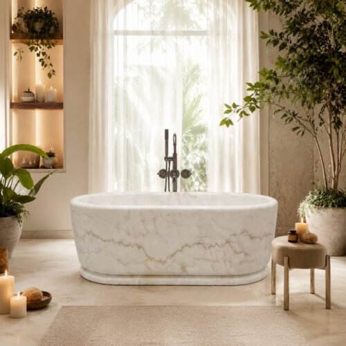 Guangxi White Marble Freestanding Bathtub