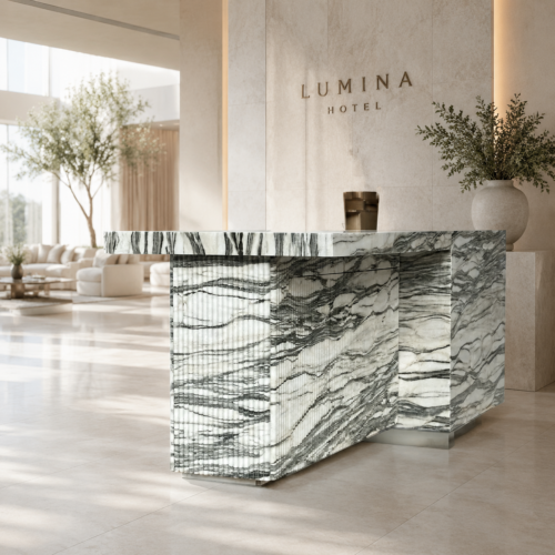 Bianco Carrara Horizontal Vein Reception Desk