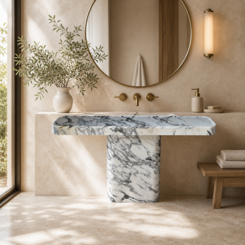 Calcatta white pedestal sink