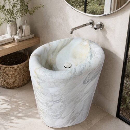 Bianco Carrara Marble Pedestal Sink