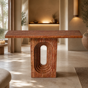 red travertine console table