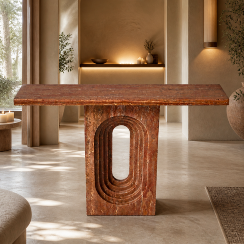 red travertine console table