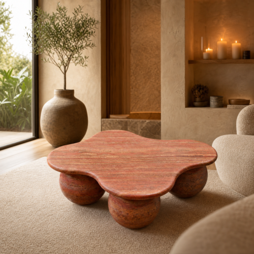 red travertine side table