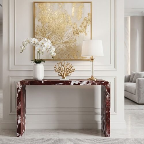 Rosso Levanto Marble Console Table, Natural Stone Sofa Table