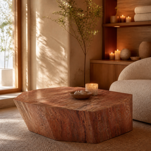 Red travertine dining table