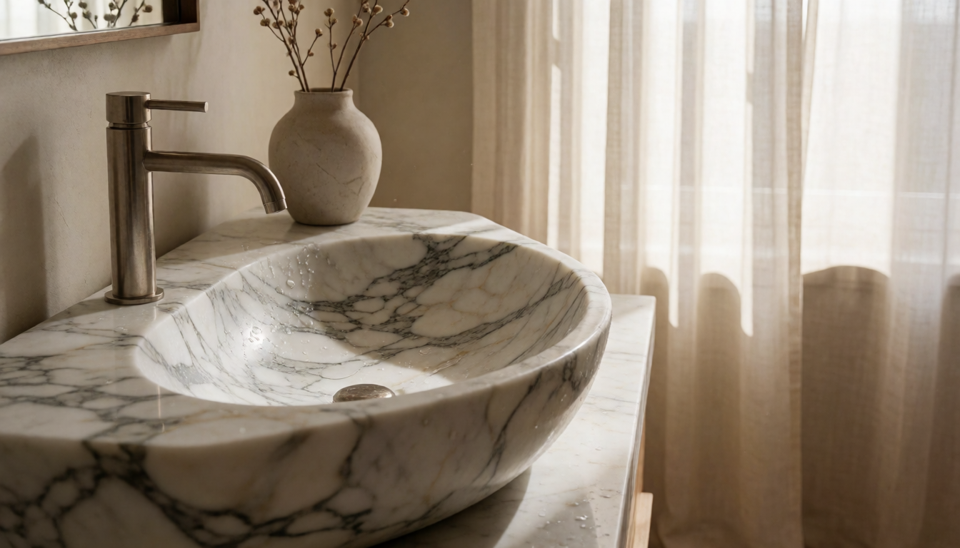 Gold Vein Marble Pedestal Bathroom Sink, Natural Stone Cylinder Basin
