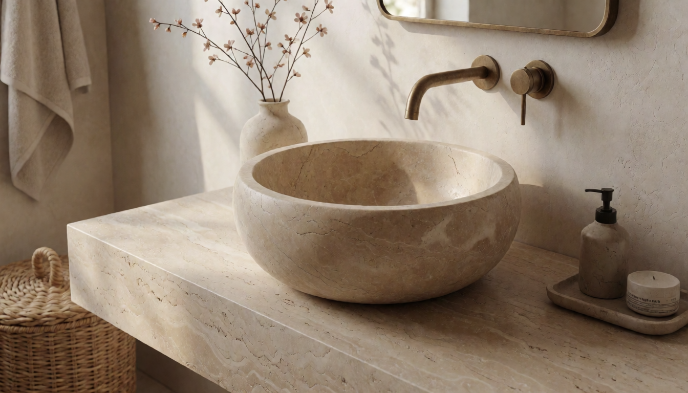 Moon White Marble Round Bathroom Sink Natural Stone Basin