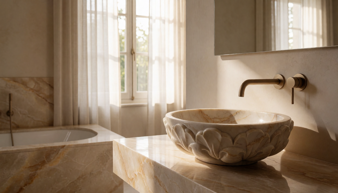 Wood Gray Marble Round Bathroom Sink, Natural Stone Basin