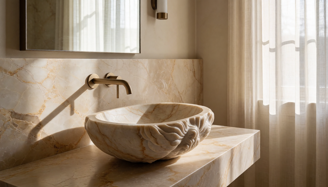 Moon White Marble Round Bathroom Sink Natural Stone Basin