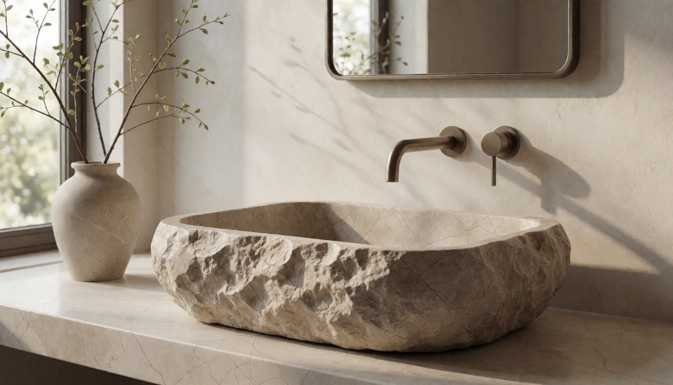 Gold Vein Marble Pedestal Bathroom Sink, Natural Stone Cylinder Basin