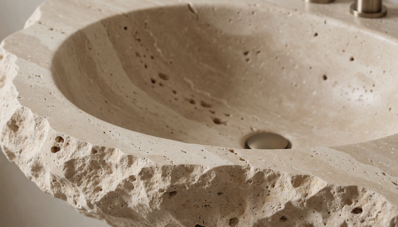 Wood Gray Marble Round Bathroom Sink Natural Stone Basin