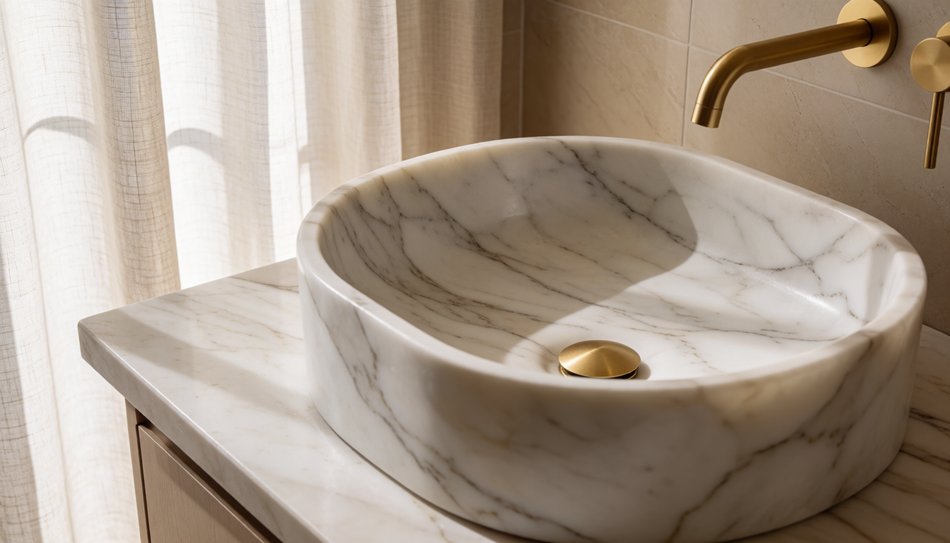 Moon White Marble Pedestal Bathroom Sink Natural Stone Cylinder Basin