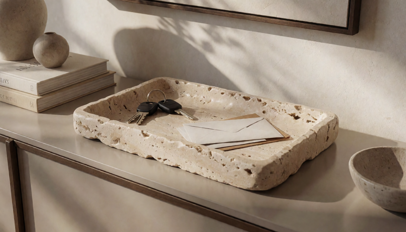 Travertine Stone Console Table Natural Marble Sofa Table For Living Room