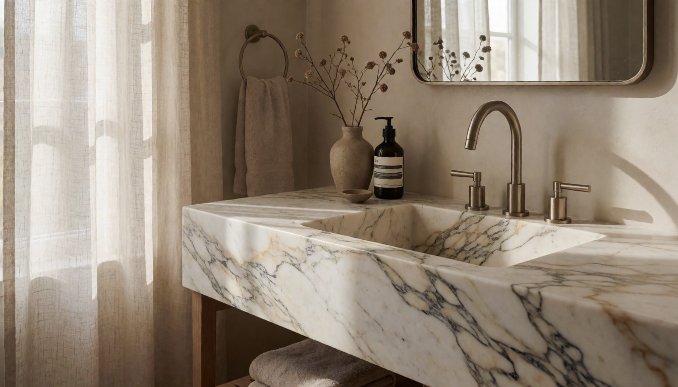 Gold Vein Marble Pedestal Bathroom Sink, Natural Stone Cylinder Basin