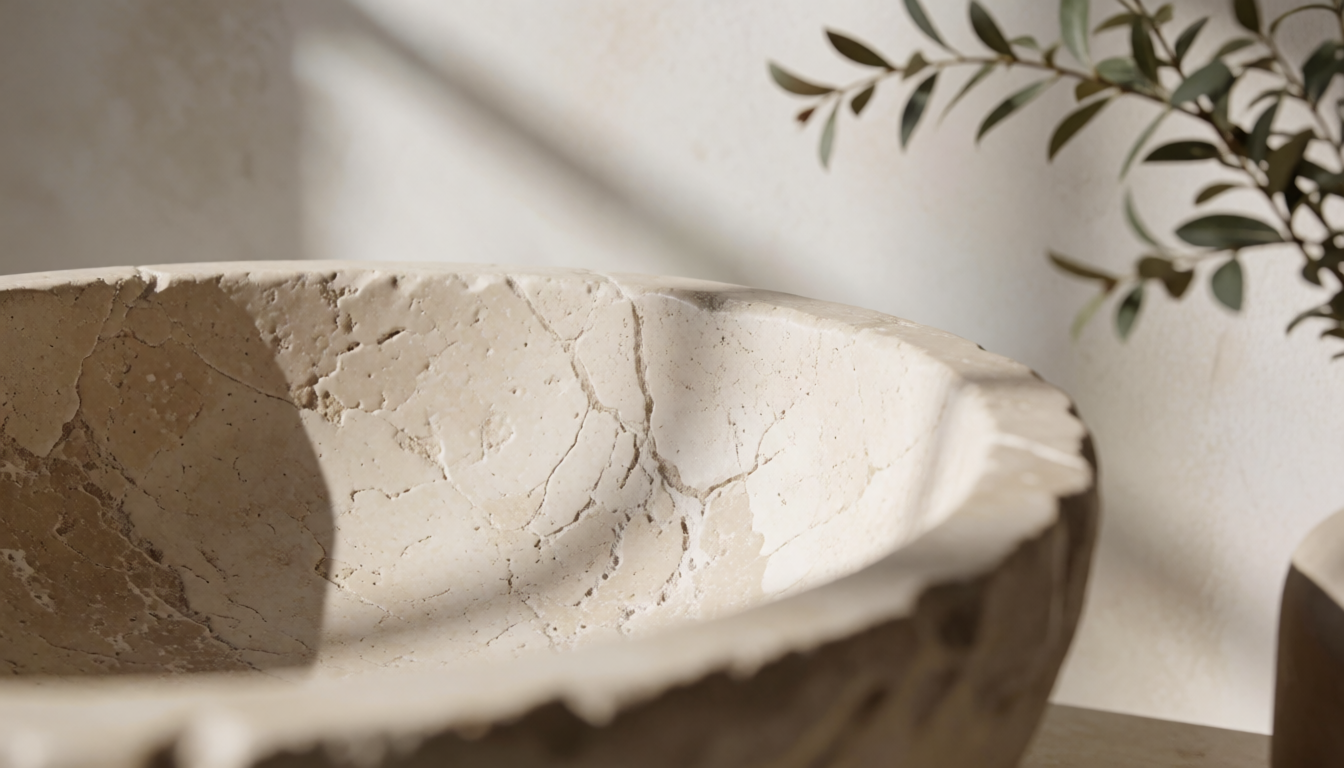 Travertine Stone Round Bathroom Sink Natural Basin