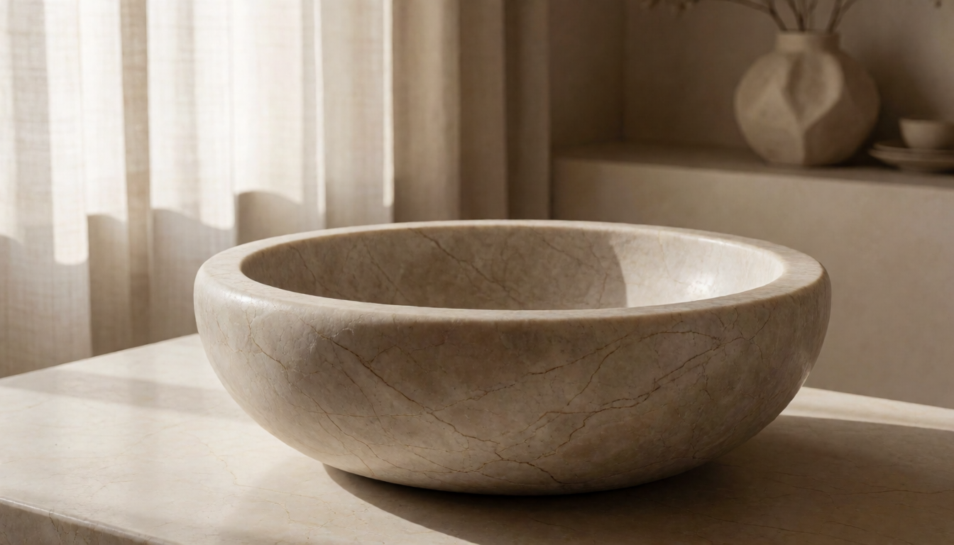 Wood Gray Marble Round Bathroom Sink, Natural Stone Basin