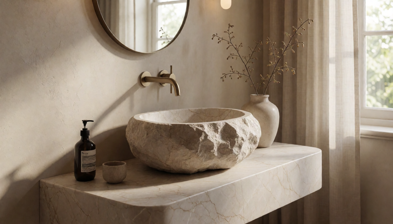 Moon White Marble Round Bathroom Sink Natural Stone Basin