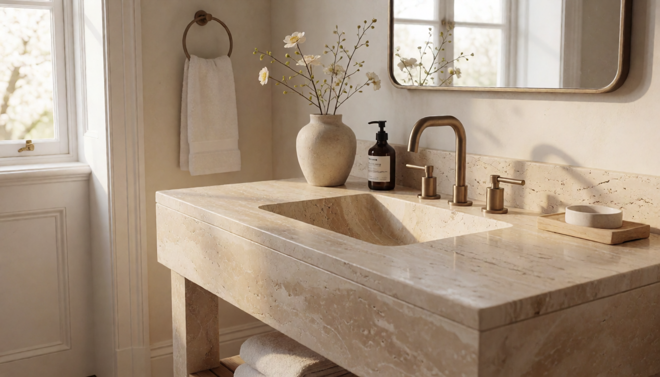 Travertine Stone Console Table Natural Marble Sofa Table For Living Room
