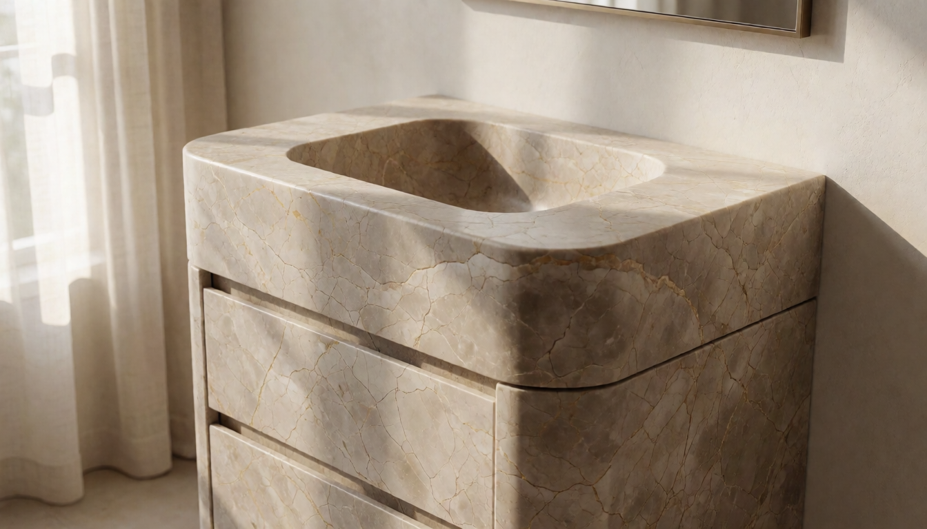 Moon White Marble Round Bathroom Sink, Natural Stone Basin