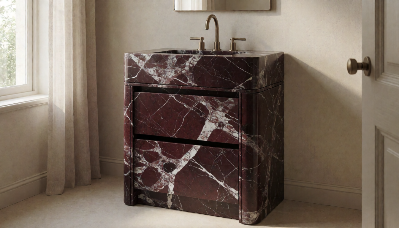 Wood Gray Marble Round Bathroom Sink Natural Stone Basin