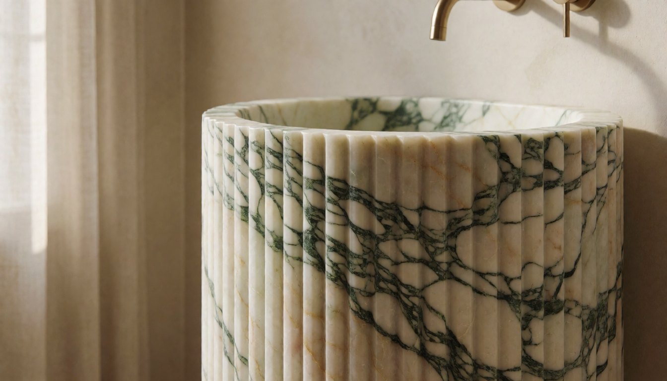Beige Travertine Marble Sink With Inner Circle Groove