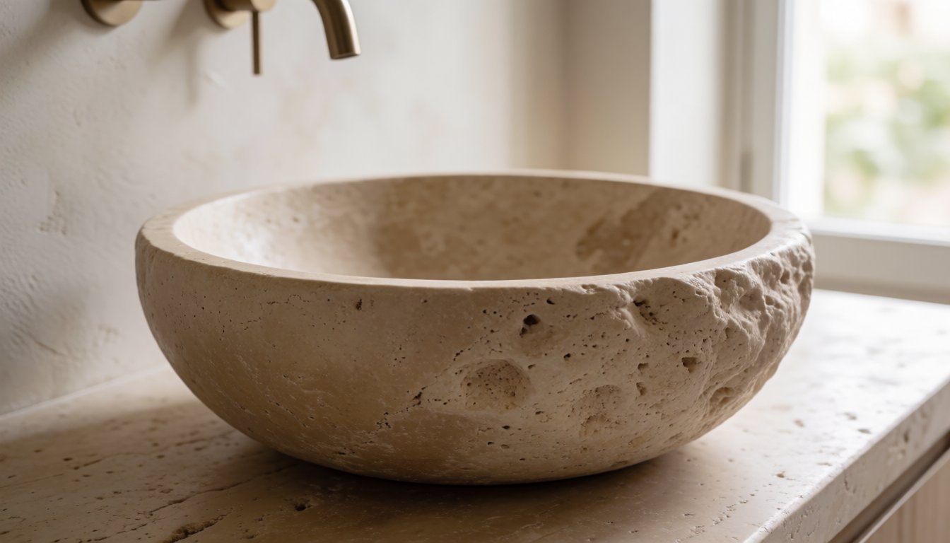 travertine vessel sink