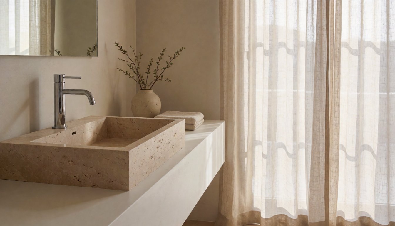 travertine vessel sink by Gladystone