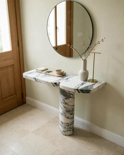 Arabescato Marble Eros Console Table — Arabescato Marble natural stone Console Table (hero view), Gladystone handcrafted