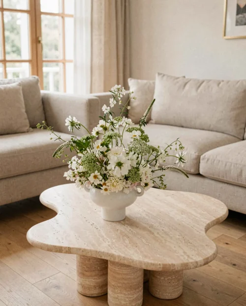Beige Travertine Cloud Coffee Table — Travertine natural stone Coffee Table (hero view), Gladystone handcrafted
