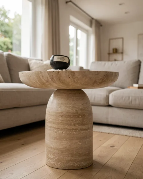 Beige Travertine Creative Block Table — Travertine natural stone Coffee Table (hero view), Gladystone handcrafted