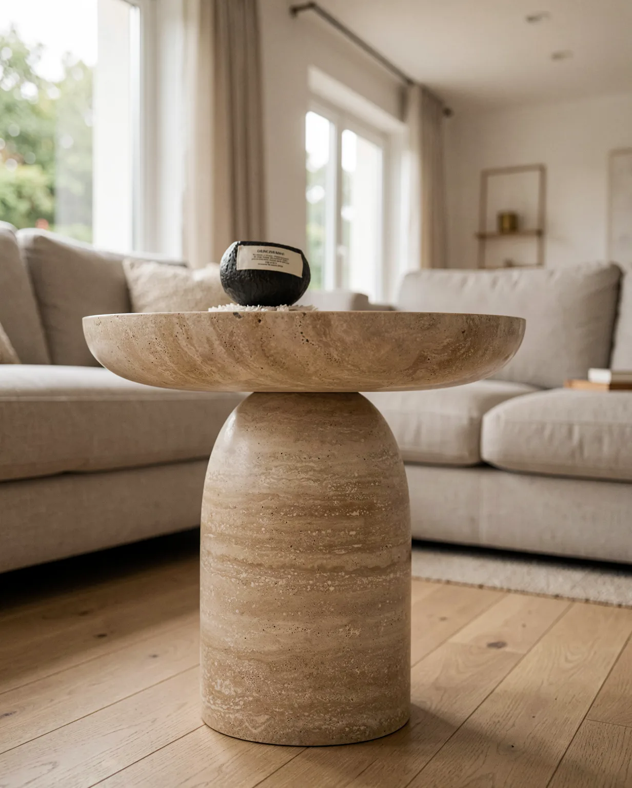 Beige Travertine Creative Block Table — Travertine natural stone Coffee Table (hero view), Gladystone handcrafted